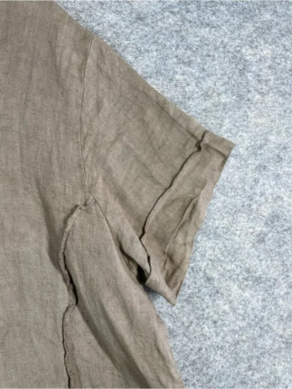 Italian Linen Tunic Dress Taupe Asymmetrical Boho Lagenlook Minimalist Vacation